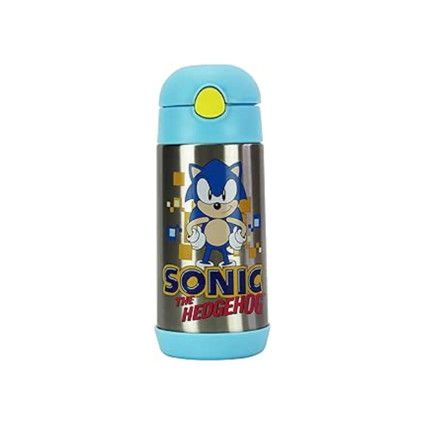 Garrafa Térmica Infantil do Sonic com Canudo Silicone trava de Segurança Azul 350ml