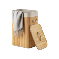 Cesto De Roupa Suja Bambu Dobravel Organizador Forrado Banheiro 60cm Grande Cesto Retangular
