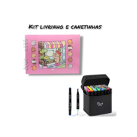 Kit Livro De Colorir Capa Dura 50 Páginas + Canetinhas Marca Texto 36/48/60/80