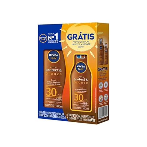 NIVEA SUN Kit Protetor Solar Protect & Bronze FPS30 200ml + Protetor Solar Protect & Bronze FPS30 100ml, Nivea, pacote de 2