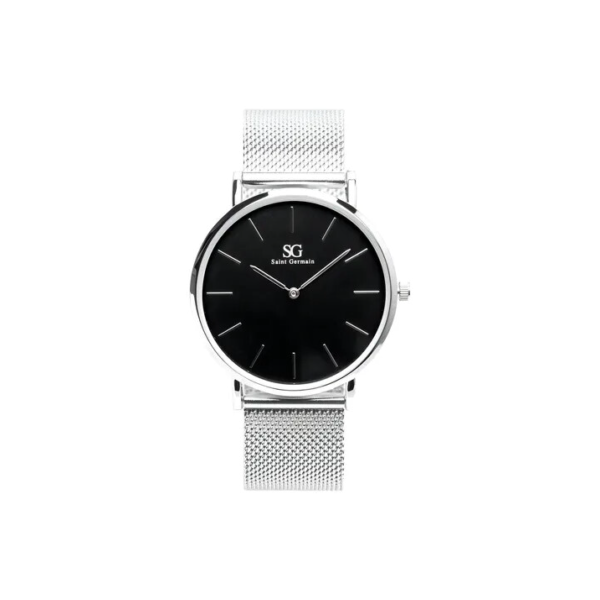Relógio Minimalista Pulseira Prata Harlem Black Silver 40mm