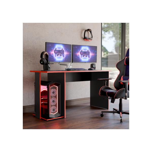 Mesa Escrivaninha Gamer Estilo Moderna Valorant Com Espaço Para Gabinete E Monitores