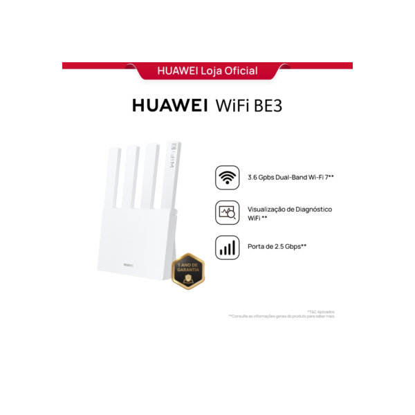 HUAWEI WiFi BE3 | Roteador | 3.6 Gpbs Dual-Band Wi-Fi 7 | Porta de 2.5 Gbps
