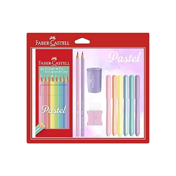 Kit Tons Pastel, Faber-Castell, KIT/PASTEL, Lápis de Cor + Canetinhas + Borracha + Apontador + Grafite