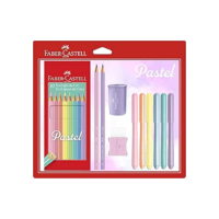 Kit Tons Pastel, Faber-Castell, KIT/PASTEL, Lápis de Cor + Canetinhas + Borracha + Apontador + Grafite