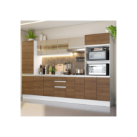 Armário de Cozinha Completa Madesa Smart 100% MDF 300 cm com Balcão e Tampo - Branco/Rustic