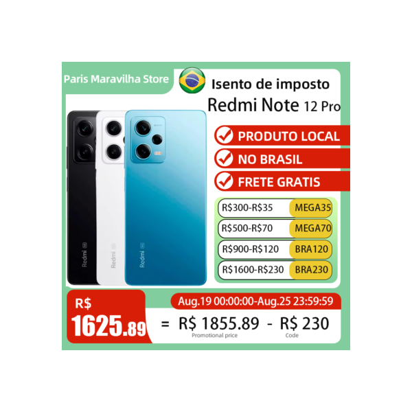 Xiaomi Redmi Note 12 Pro 5G Versão Global | Smartphone 5G , ROM Global , Câmera 50MP , Carregador 67W