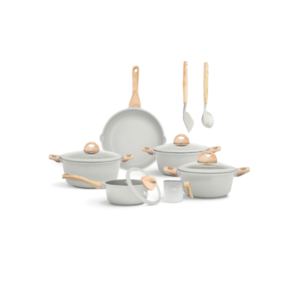 Jogo de Panelas 5 Peças Indução Gás Conjunto de Panelas Revestido em Cerâmica Granito Antiaderente Frigideira Caçarola