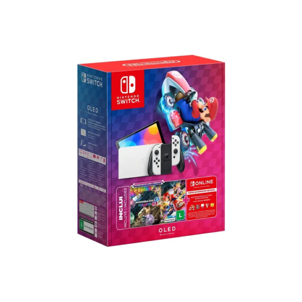 Console Nintendo Switch Oled 64gb Branco Mario Kart 8 Deluxe 3 Meses De Assinatura Nintendo Switch Online