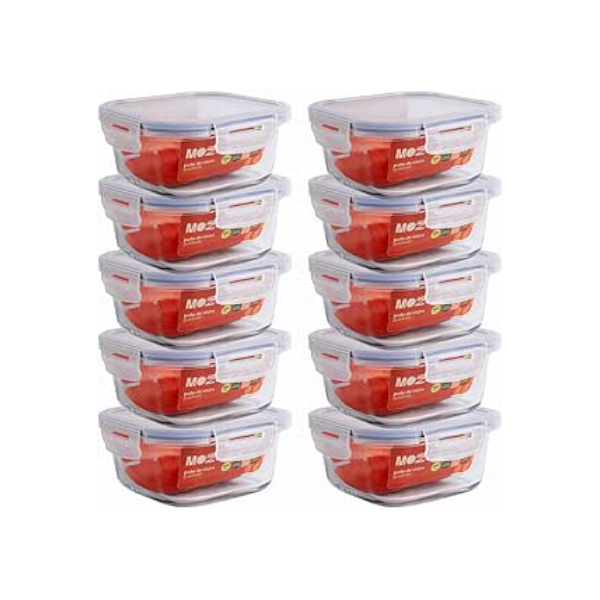 Mozcada - Kit 10 Potes de Vidro Marmita 550ml Herméticos com Trava Quadrados