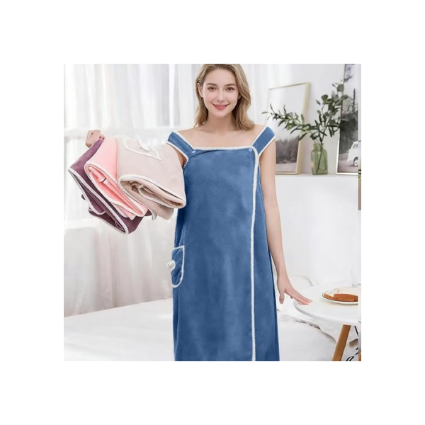 Toalha de banho spa body wrap torre de chuveiro urdidura macia leve até o joelho chuveiro com bolso macio veludo coral banho 79 x 134 cm, azul