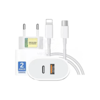 Carregador Turbo 40W Compatível iPhone X Xr 8 11 12 13 14 Plus Pro Max iPad Duas Entradas USB e USB-c Tipo C Com Cabo Tipo C-Lightning Carga Rápida Tecnologia PD