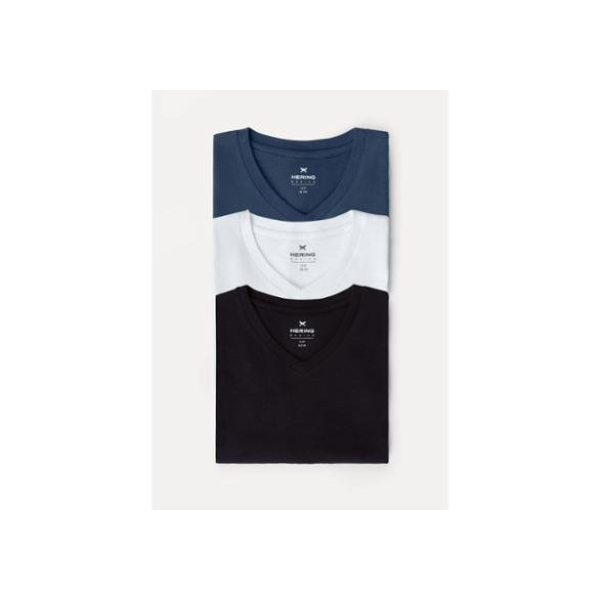 Kit Camisetas Hering Básicas Slim Gola V Masculina 3 Peças - Colorido