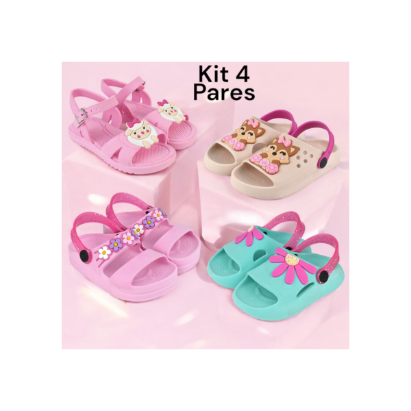 Kit 4 Pares Papete Sandália Infantil Menina Conforto