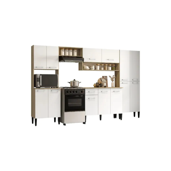 Armário Cozinha Completa Arizona Plus Carv C/ Branco Carraro