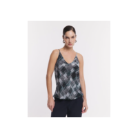 Blusa de Alcinha em Crepe com Estampa Abstrata Verde/ Branco