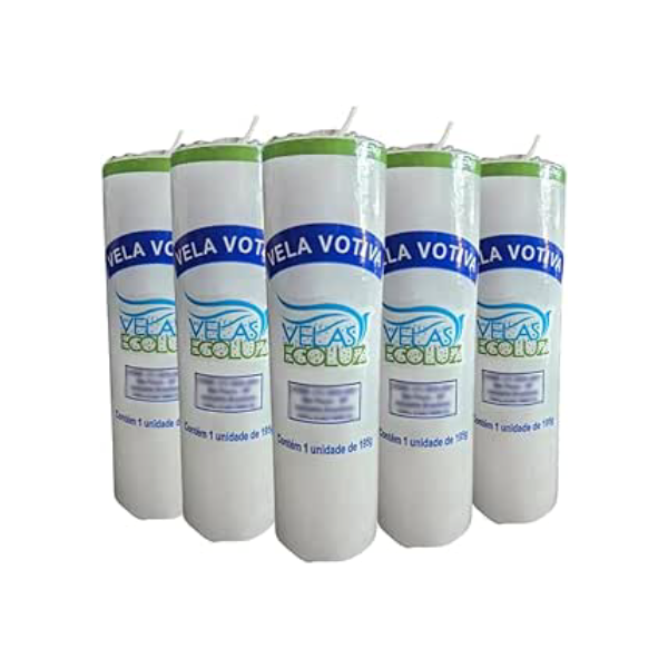 Conjunto de 5 Velas Votivas Brancas de Parafina Pura 195g - Queima e Iluminação Limpa por até 7 Dias