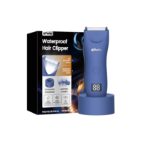 ENSSU Aparador de pelos corporais masculino – Aparador Meridiano à prova d'água com luz LED, motor rápido de 6000 RPM, 5 configurações de comprimento, IPX7 para púbico, peito e bolas (Azul)