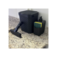 Jogo de Pia Rattan Lixeira 05 Litros Porta Detergente com Porta Esponja e Rodinho de Pia
