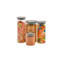 Kit 4 potes de vidro com tampa inox hermético redondo 210ml, 450ml, 550ml e 700ml - Tud
