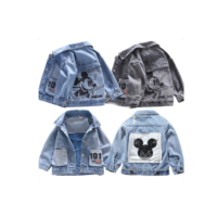 Jaqueta Mickey Denim Para Meninos Casacos De Moda Infantil De Outono Roupas Infantis Meninas Desenho Animado Fino Jean