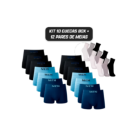 Kit 10 Cuecas Boxer Microfibra Adulto + 12 Pares Meias Algodão