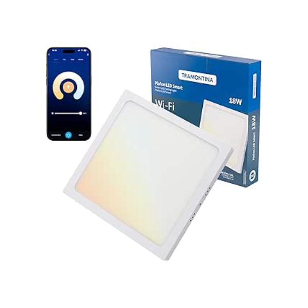 Tramontina Plafon Smart​ LED Quadrado de Sobrepor 18W Inteligente Wi-Fi + Bluetooth​ e função de geolocalização - Compatível com Alexa e Google Assistente