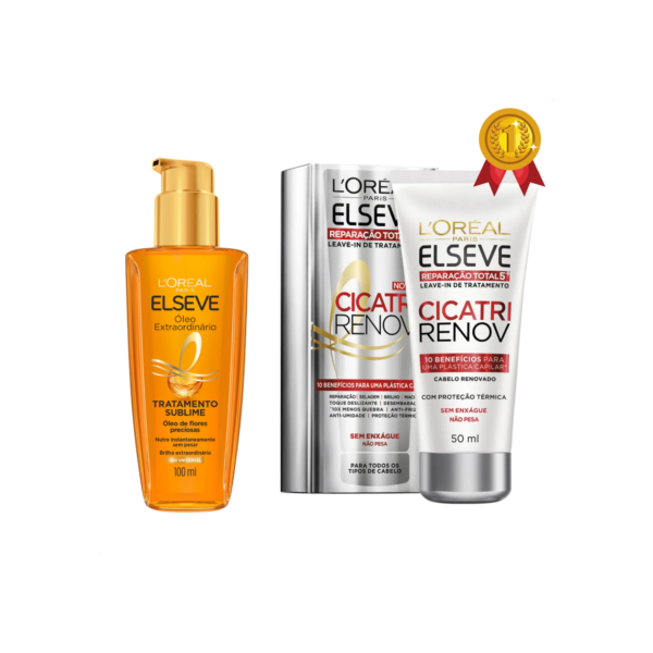 Kit Oleo Extraordinario Elseve 100ml  + Leave in Cicatri Renov 50ml Reparação Total (Loreal)