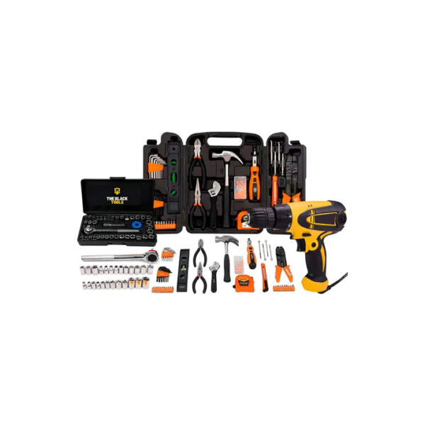 Kit Jogo De Ferramentas 169 Peças Com Maleta The Black Tools TBT169-PE1100 Preto E Furadeira Parafusadeira Elétrica 3/8 300w 220v Oz