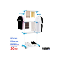 Kaha Varal De Chão Grande De Roupas 3 Andares Dobrável Aço Seca Fácil Cor Branco Com Azul