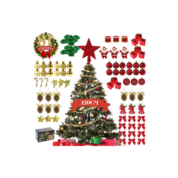 Árvore De Natal Luxo 120cm Decorada Completa  + 81 Enfeites