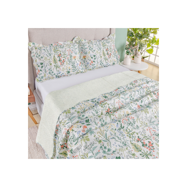 Kit Cobre Leito Colcha Casal Bouti 3 Peças Dupla Face Estampada Porta Travesseiro Aba Americana