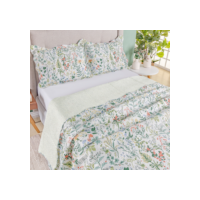 Kit Cobre Leito Colcha Casal Bouti 3 Peças Dupla Face Estampada Porta Travesseiro Aba Americana