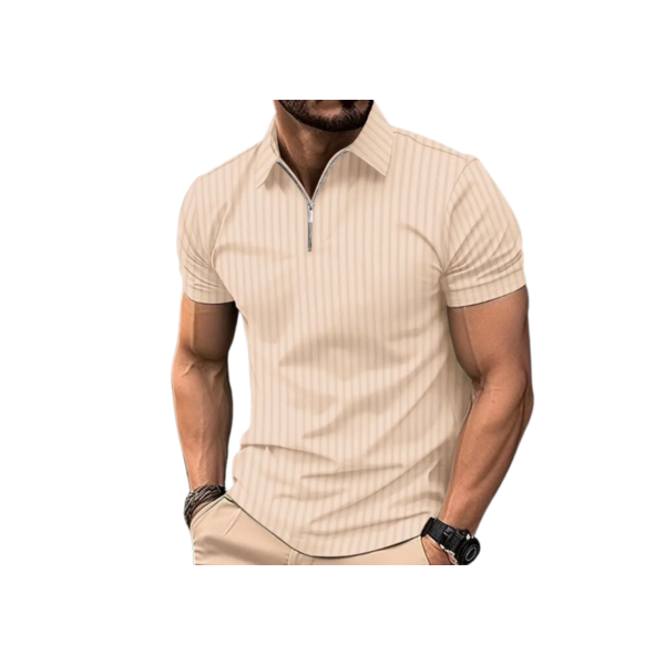 Camiseta Polo Manga Curta Com Ziper Masculina Malha Canelada