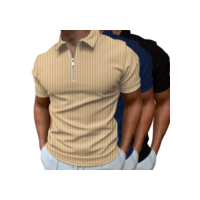 Camiseta Polo Manga Curta Com Ziper Masculina Malha Canelada