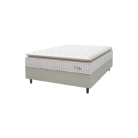 Cama Box Colchão Casal Molas Ensacadas City Pillow Top 138x188x61cm Branco e Bege Hellen