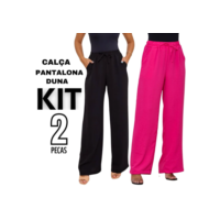 Kit 2 Calça Feminina Pantalona Duna Cintura Alta Com Bolso