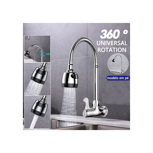 Inox Prata Torneira Com Chuveiro Com Rotação De 360° Cozinha Luxo Parede Promoção
