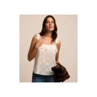 Blusa em Tricoline com Babado no Decote e Alça Branco