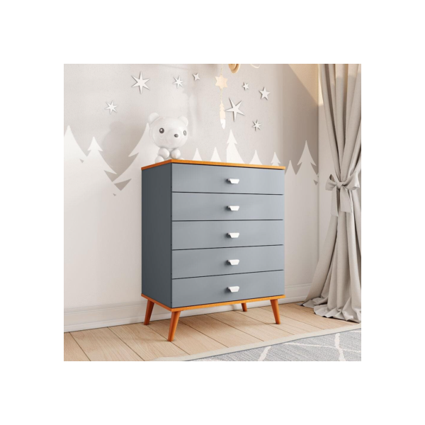 Cômoda Infantil Bartira Ternura com 5 Gavetas - 70,8cm de largura - Azul Wood