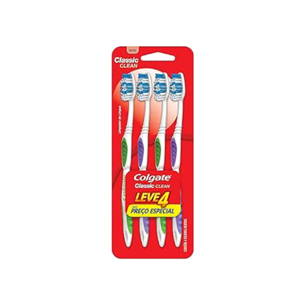 Escova de Dente Colgate Classic Clean Macia 4 unidades | Cores Sortidas