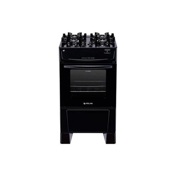 Fogão Mônaco 4 Bocas Preto Top Glass Com Mesa De Vidro Atlas - Preto