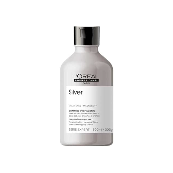 L'Oreal Professionnel Shampoo Silver, Neutraliza Tons Amarelos Indesejados, Com Pigmentos Roxo, Para Cabelos Brancos e Grisalhos, Promove Brilho & Maciez, 300ml