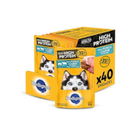 Pack Ração Úmida Pedigree Sachê High Protein Cães Adultos Porco e Carne Ao Molho 85 g - 40 unidades