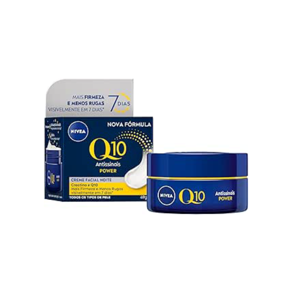 NIVEA Creme Facial Antissinais Noite Q10 Power Plus - Reduz rugas e linhas de expressão, hidrata intensamente e é adequado para peles sensíveis, uso noturno - 50g
