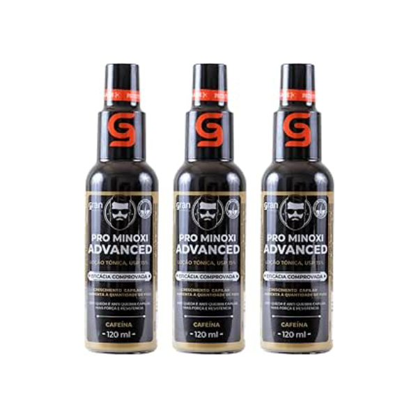 Kit 3 Tônico Pro Minoxi Advanced 120ml Gran Cosmética Antiqueda e Crescimento de Barba Cabelo e Sobrancelha Preenchimento de Falhas