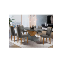 Mesa Aster 180 Tampo Em Mdf E Vidro + 6 Cadeiras Liz Moderna Cor Grafite com Imbuia