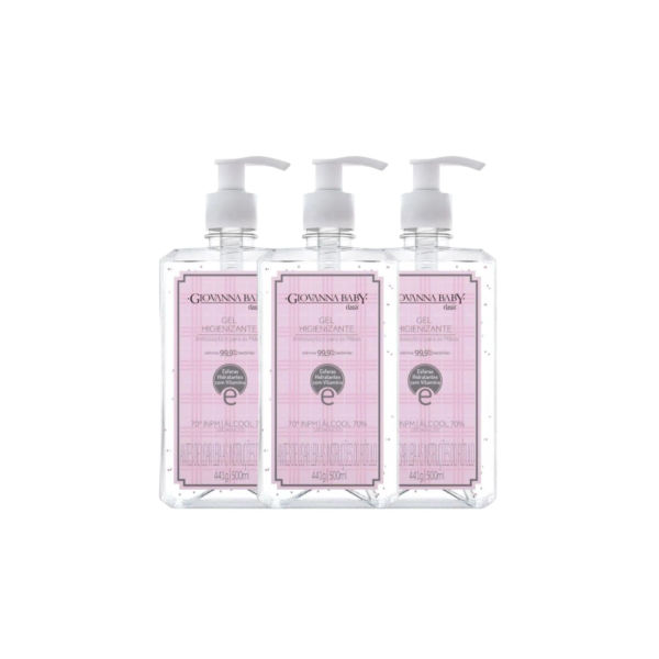 Kit Álcool Em Gel Higienizante Giovanna Baby Classic Rosa 500ml (3 unidades)