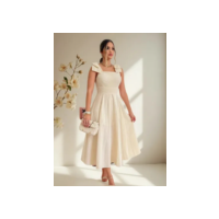 Vestido Longo De Linho Forrado Com Lacinho No Ombro Bojo
