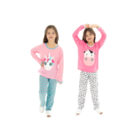 Kit 2 Pijama Longo Infantil Feminino Manga Longa Inverno Personagens